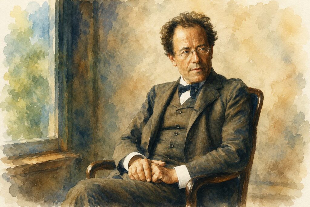Watercolor style painting of the Austro-Bohemian classical composer of the romantic era: Gustav Mahler – Tunitemusic.
