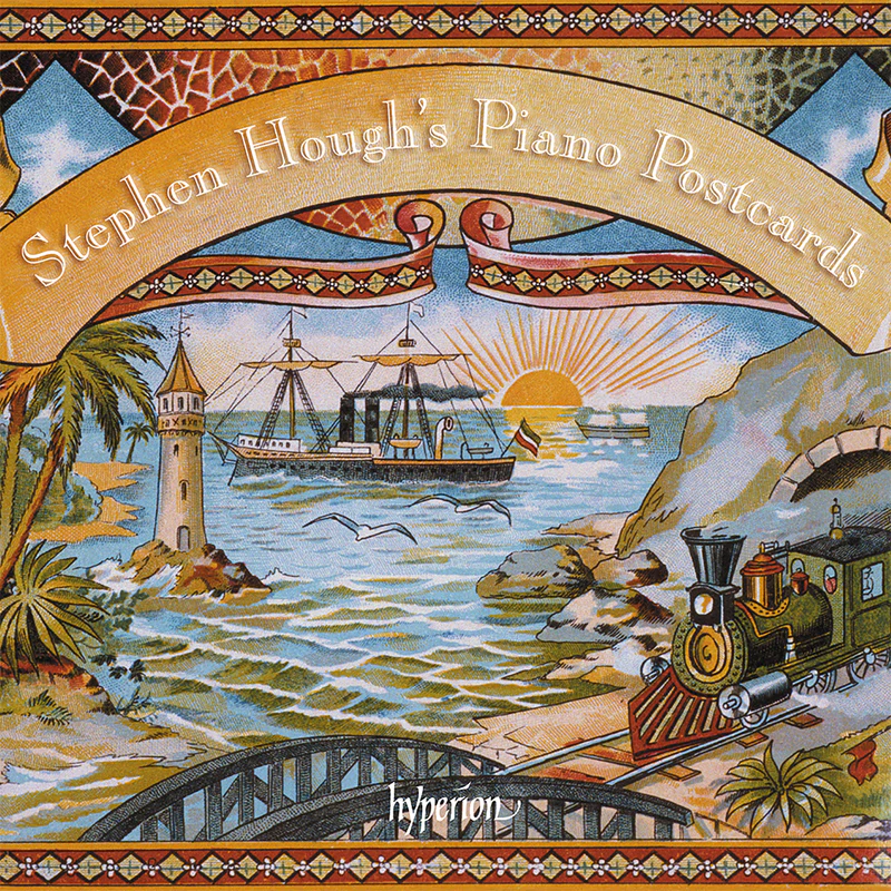 Cover album of the New classical release by the British pianist and composer Sir Stephen Hough, Piano Postcards