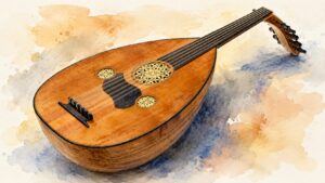 Water color painting of the musical instrument, the Oud
