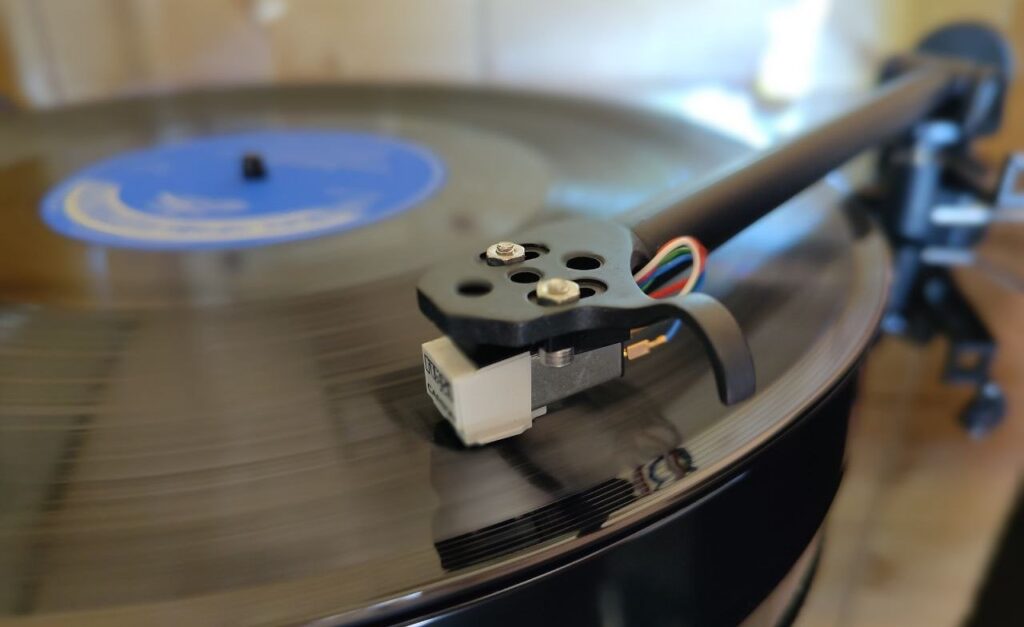 Turntable stylus on a vinyl