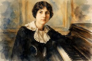 Watercolor portrait of the female classical music composer Lili Boulanger Tunitemusic
