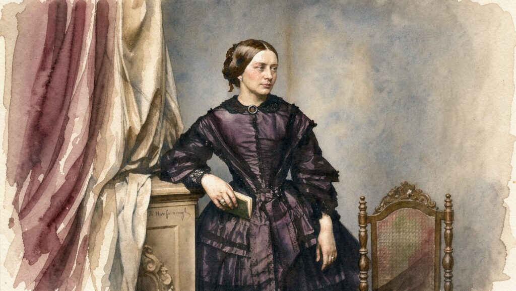 Watercolor painting of the portrait of the femal german composer of the classical music and virtuoso pianist Clara Schumann - Composer, Virtuoso, Icon. Tunitemusic