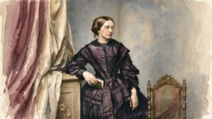 Watercolor painting of the portrait of the femal german composer of the classical music and virtuoso pianist Clara Schumann - Composer, Virtuoso, Icon. Tunitemusic
