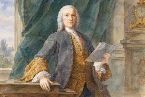 Watercolor painting of a portrait of the Italian music composer of the baroque era, Domenico Scarlatti- Genius of the Keyboard-Tunitemusic